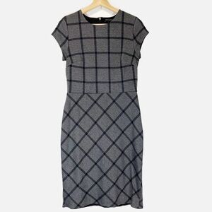 Banana Republic Sheath Dress Gray Black Plaid Jersey Knit Office Wear Size 4